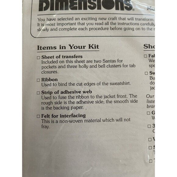 Dimensions Jolly Santa 80045 Iron-On Transfer Fashion Jacket Kit 1992 New Vtg - Picture 6 of 7